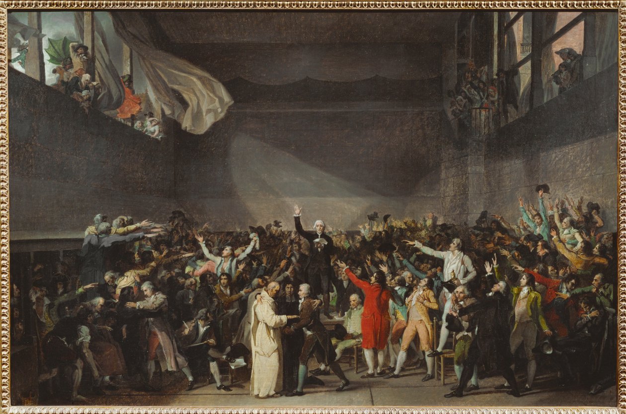 Przysięga Jeu de Paume, kiedy Trzy Stany odmówiły rozwiązania na rozkaz królewski ... autorstwa Jacques Louis David