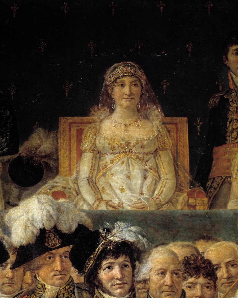 Obrzęd Napoleona. Szczegół przedstawiający Laetitię Bonaparte (Letizia Maria Ramolino) (1750-1836), matkę Napoleona I podczas sacrum cesarza Napoleona I Bonaparte i koronację cesarskiej Józefiny w Notre-Dame de Paris 2 grudnia 1804 r. Obraz b autorstwa Jacques Louis David