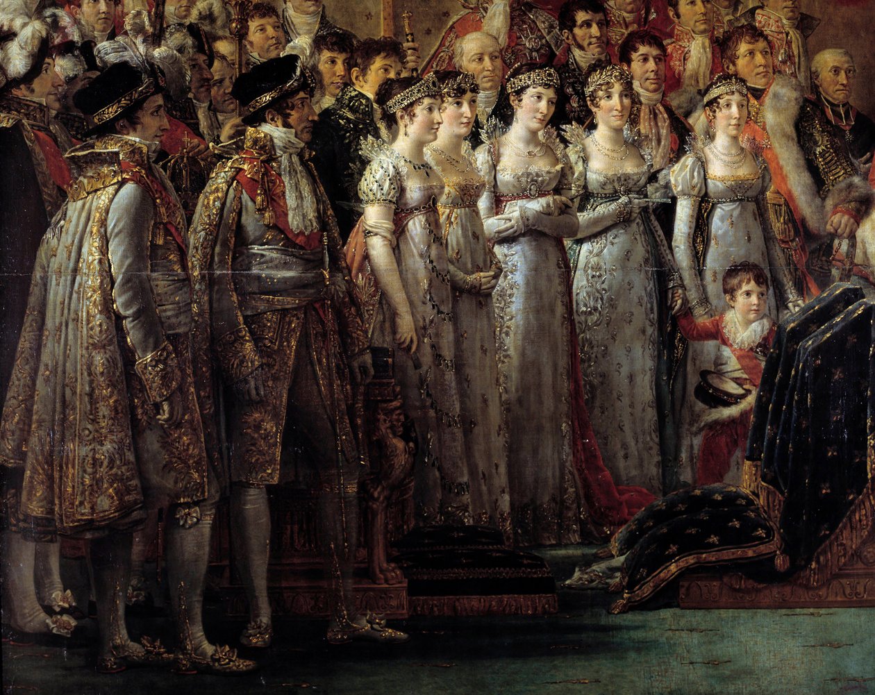 Obrzęd Napoleona. Szczegół przedstawiający braci i siostry cesarza podczas sacrum cesarza Napoleona I Bonaparte i koronacji cesarzowej Józefiny w Notre-Dame de Paris 2 grudnia autorstwa Jacques Louis David