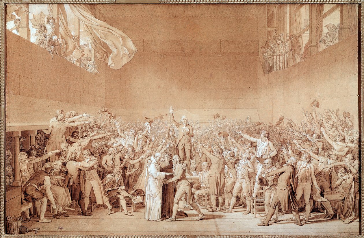 Przysięga Kortu Tenisowego (rysunek przygotowawczy) autorstwa Jacques Louis David