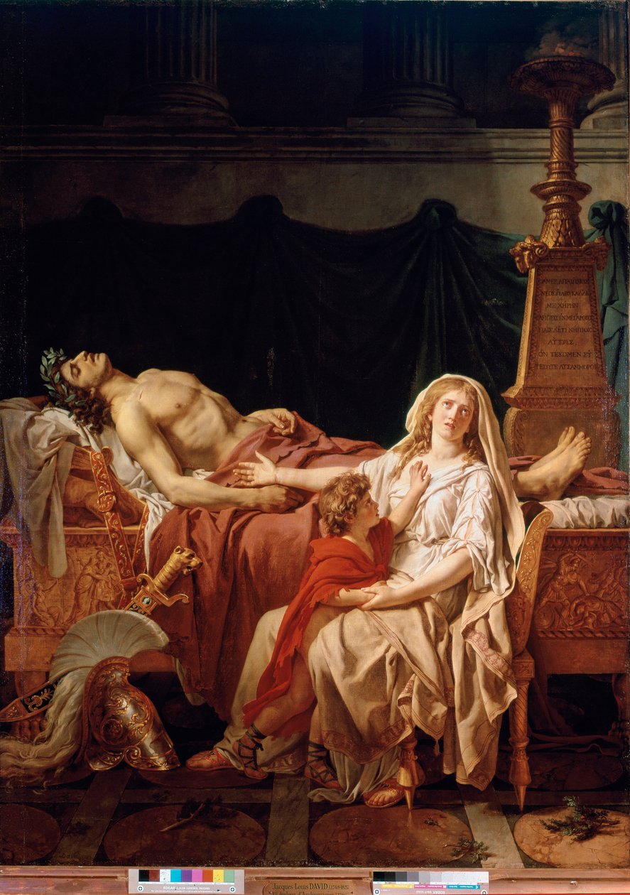 Ból wdowy po Andromaku Hektorze, zabitej przez Achillesa, reprezentowany przez ciało męża. Obraz Jacques Louis David (1748-1825) Paryż, Musee du Louvre autorstwa Jacques Louis David