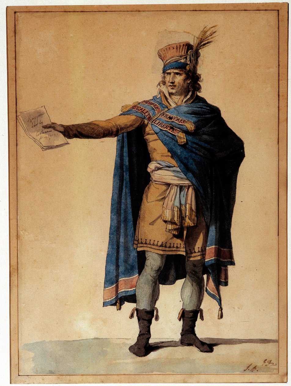 Przedstawiciel urzędującego człowieka Postać uosabia człowieka sprawiedliwości i porządku publicznego podczas Rewolucji Francuskiej. Akwarela Jacques Louis David (1748-1825) 1789 Paryż, Musee Carnavalet autorstwa Jacques Louis David