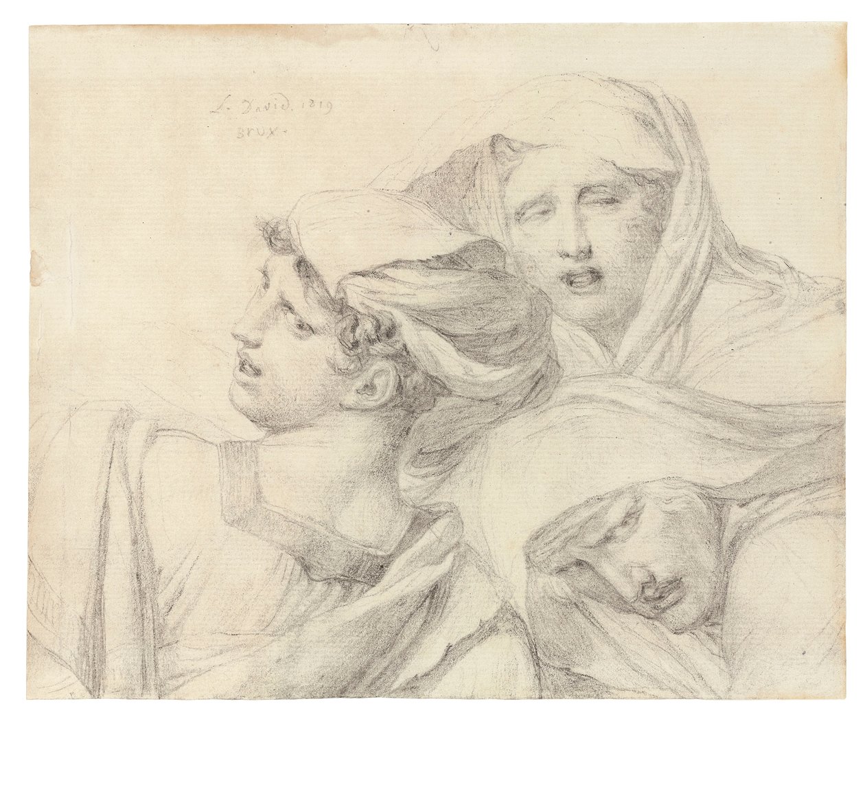 Trzy kobiety w klasycznym stroju, długość biustu, z wyrazem udręki, 1819 autorstwa Jacques Louis David