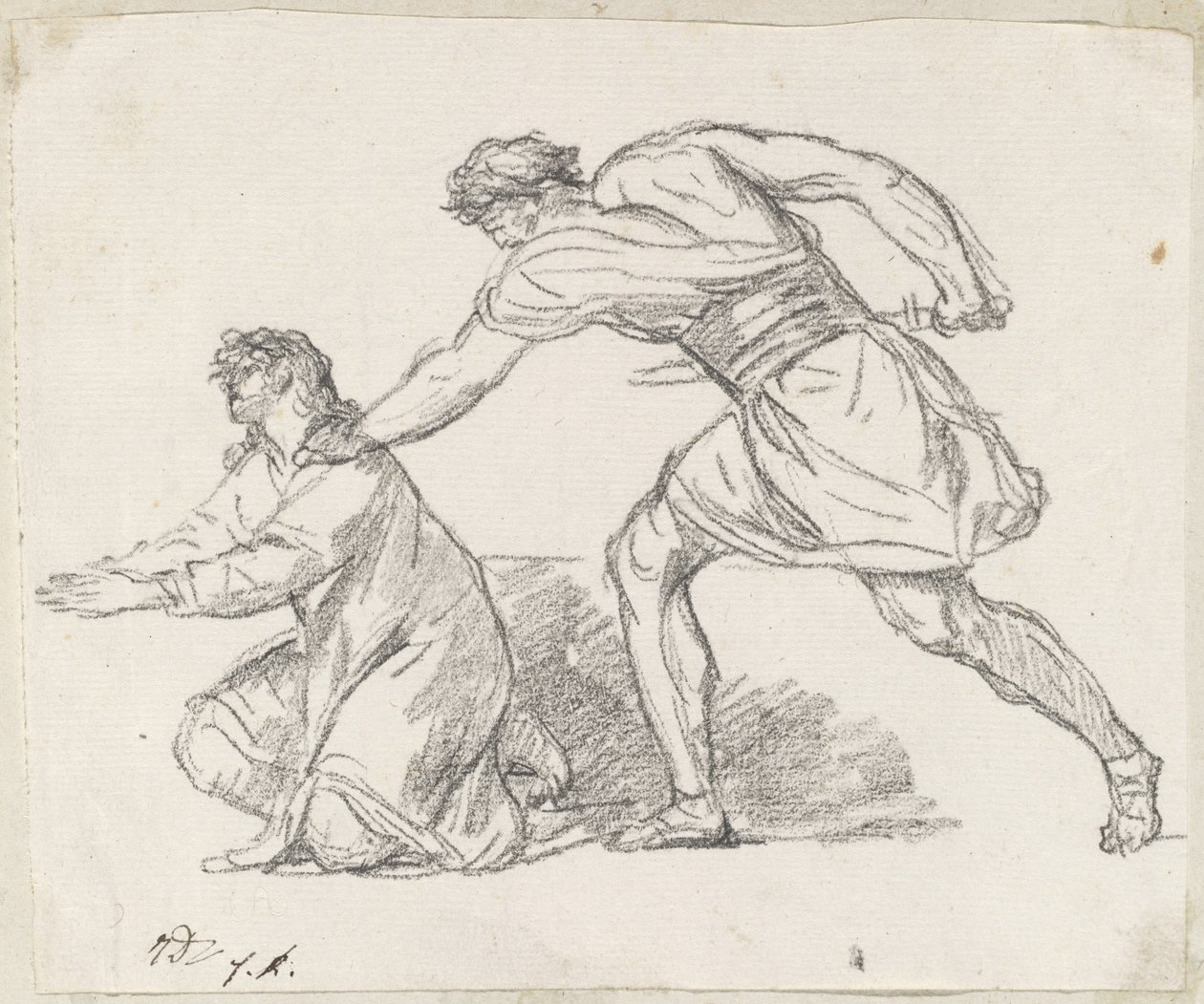 Wojownik chwytający klęczącą postać autorstwa Jacques Louis David