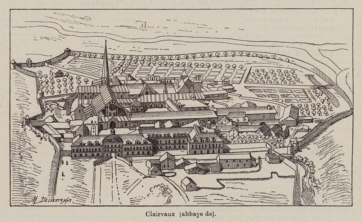 Clairvaux, opactwo (litografia) autorstwa Jacques Maurice Dessertenne