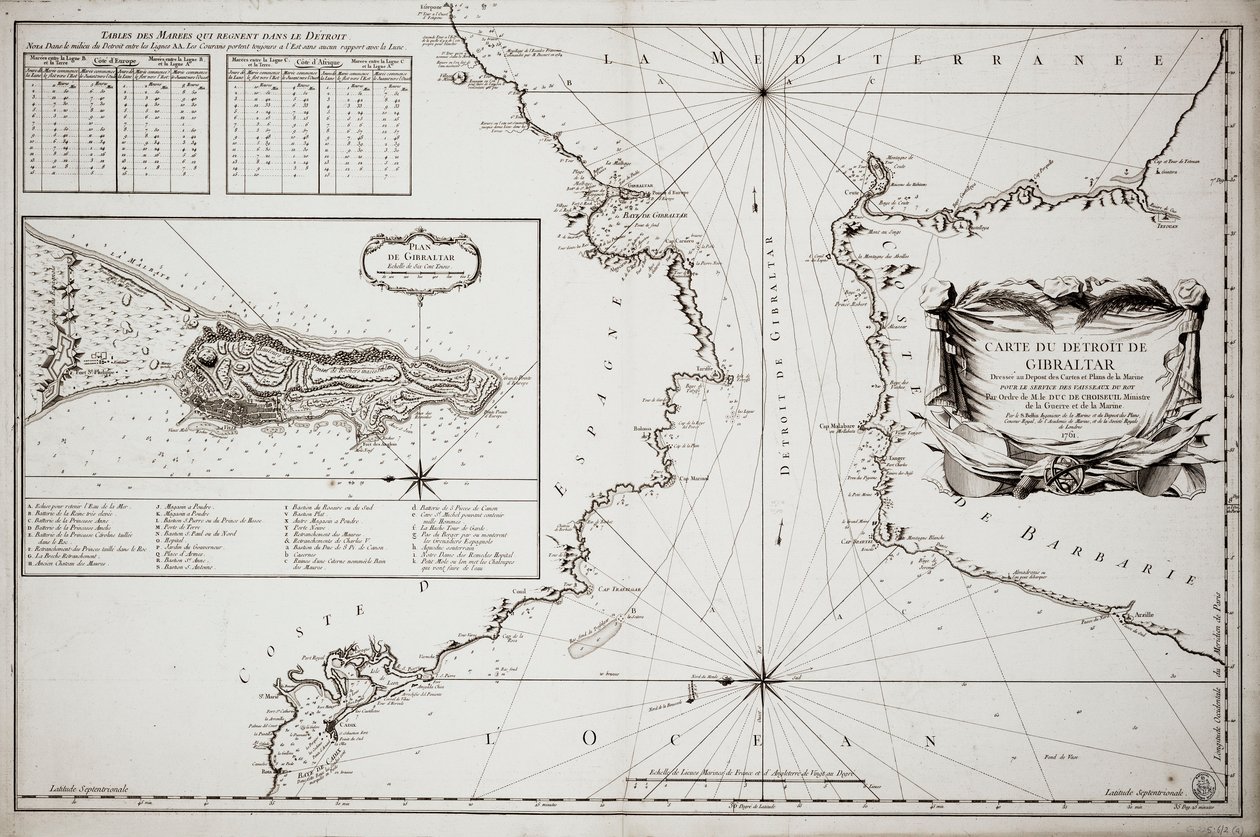 Mapa Gibraltaru autorstwa Jacques Nicolas Bellin