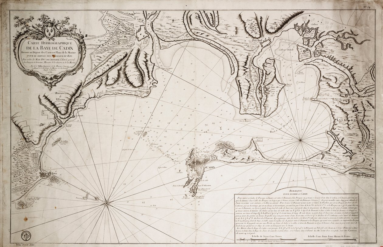 Mapa hydrograficzna Zatoki Kadyksu autorstwa Jacques Nicolas Bellin