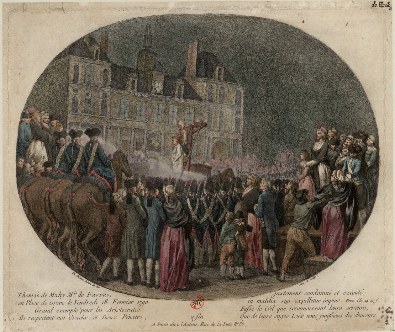 Egzekucja Thomasa de Mahy, markiza Favras 1744-1790, 18 lutego 1790 roku, autorstwa Jacques Philippe Caresme