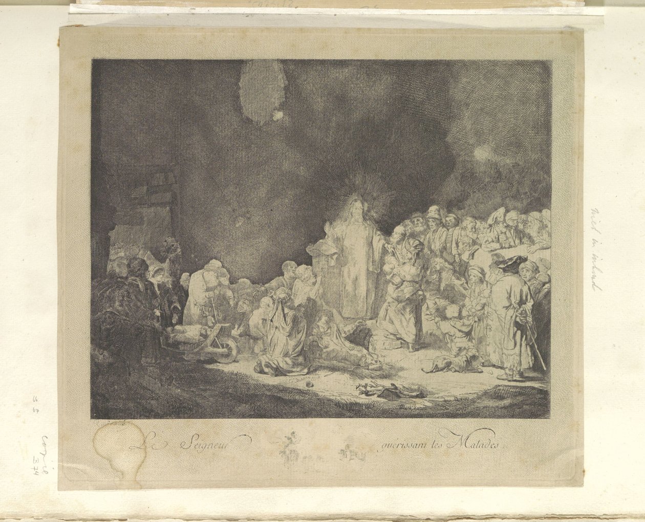 Predikende Christus (De Hondguldenprent) Pan Uzdrawiający Chorych (tytuł na obiekcie) Kolekcja osiemdziesięciu pięciu oryginalnych grafik (tytuł serii) autorstwa Jacques Philippe Le Bas