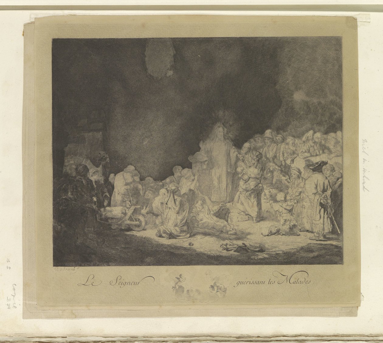 Predikende Christus (De Hondguldenprent) Pan Uzdrawiający Chorych (tytuł na obiekcie) Kolekcja osiemdziesięciu pięciu oryginalnych grafik (tytuł serii) autorstwa Jacques Philippe Le Bas