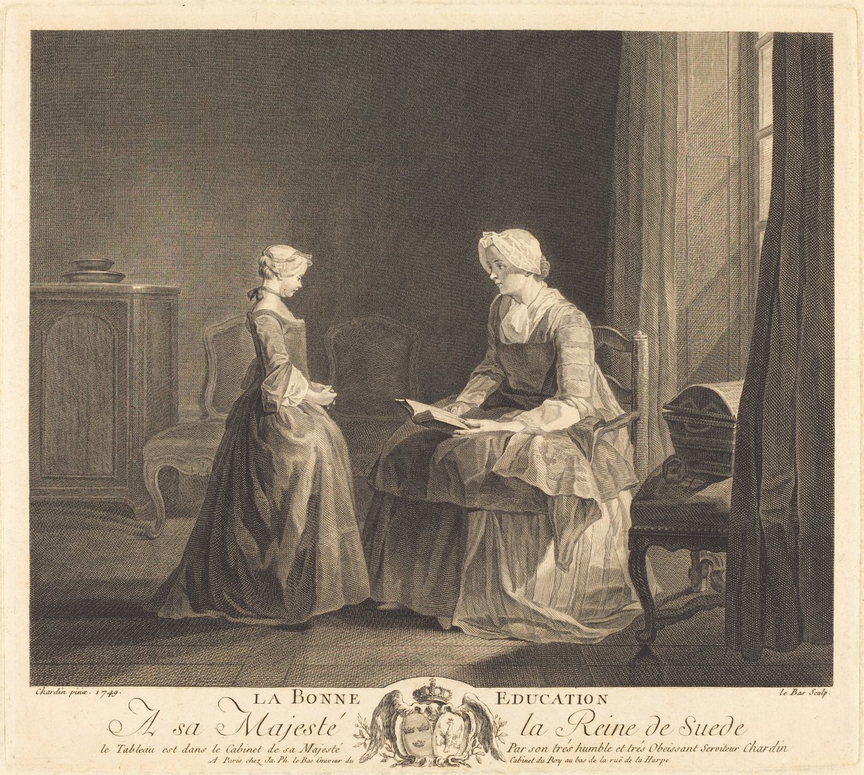 Edukacja La Bonne (Dobra Edukacja) autorstwa Jacques Philippe Le Bas after Jean Siméon Chardin