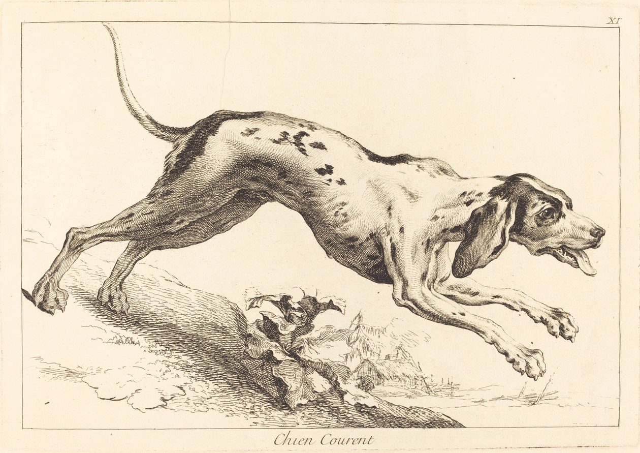Chien courent (biegnący pies) autorstwa Jacques Philippe Le Bas and Jean Eric Rehn after Jean Baptiste Oudry
