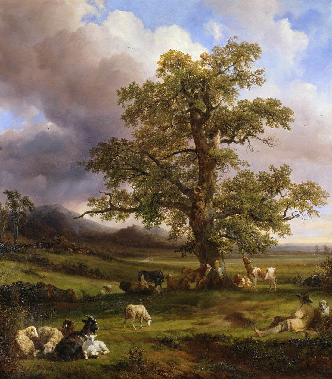 Zwierzęta odpoczywające wokół dużego dębu, 1842 autorstwa Jacques Raymond Brascassat