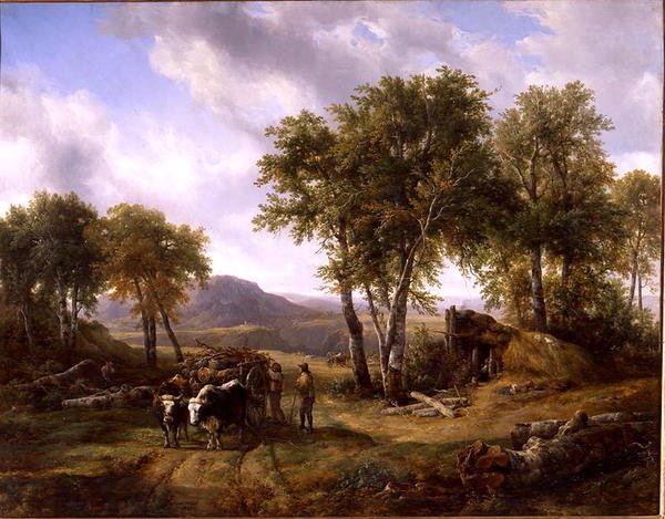 Drwale opuszczają las w Millau, 1832 autorstwa Jacques Raymond Brascassat