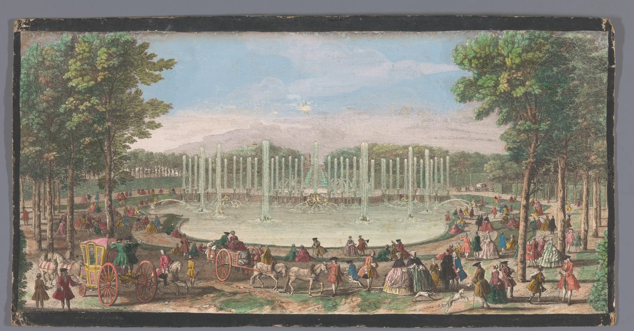 Widok Bassin de Neptune w Ogrodzie Wersalskim Vue du Bassin de Neptune dans le Jardin de Versailles (tytuł na obiekcie) autorstwa Jacques Rigaud (possibly)