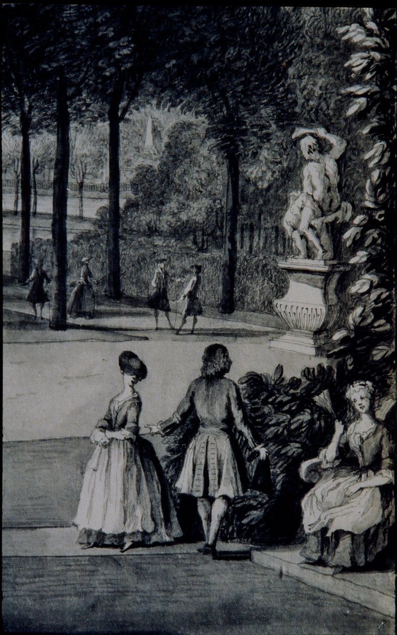 Szczegół „The Poplar Grove, Chiswick Villa Lorda Burlingtona” (pióro i atrament z akwarelą na papierze) autorstwa Jacques Rigaud