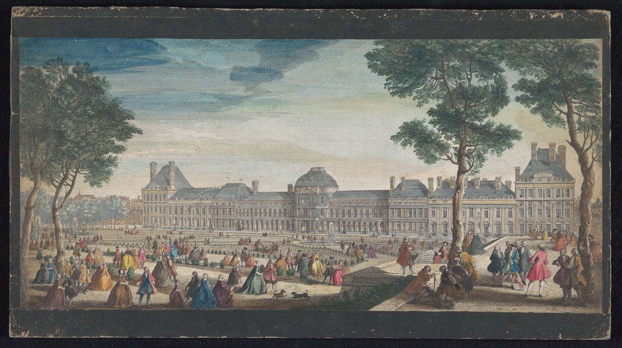 Widok na Palais des Tuileries w Paryżu widziany z Jardin des Tuileries Les promenades du Palais Thuilleries (tytuł na obiekcie) autorstwa Jacques Rigaud