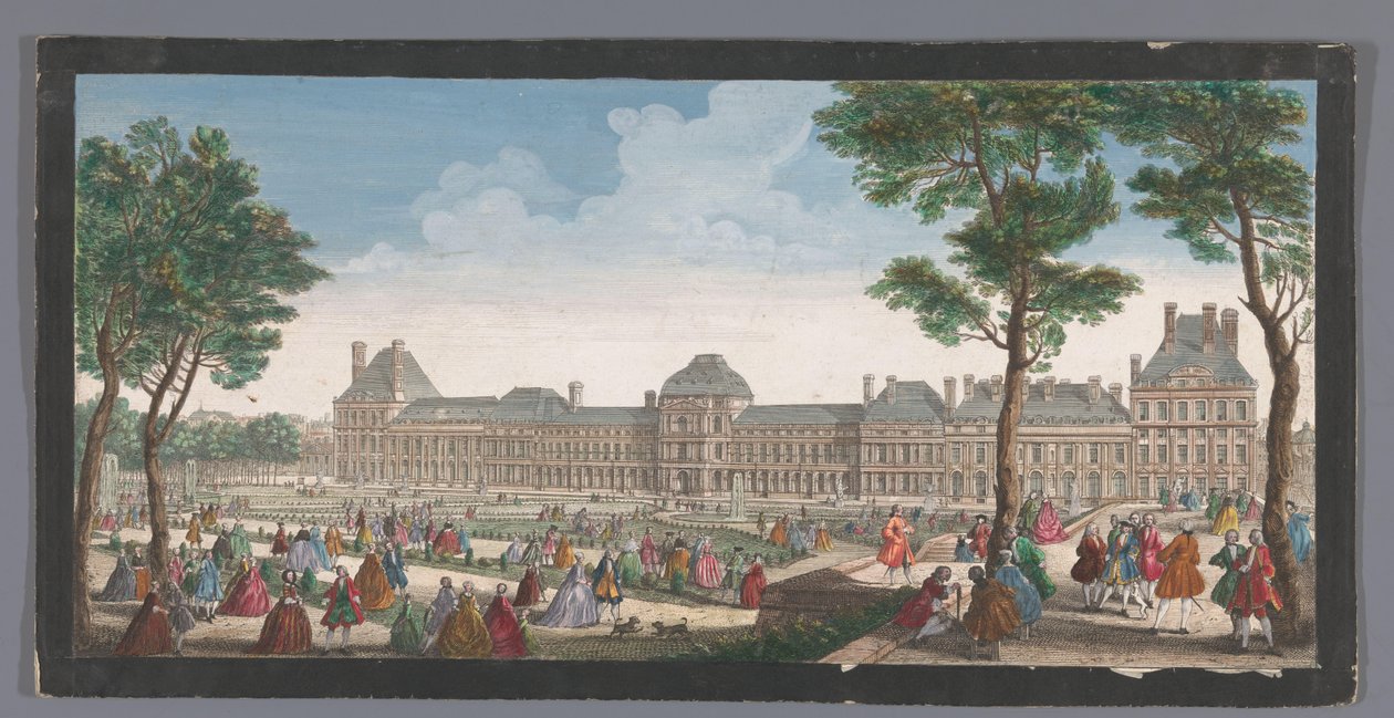 Widok na Palais des Tuileries w Paryżu widziany z Jardin des Tuileries Les promenades du Palais Thuilleries (tytuł na obiekcie) autorstwa Jacques Rigaud