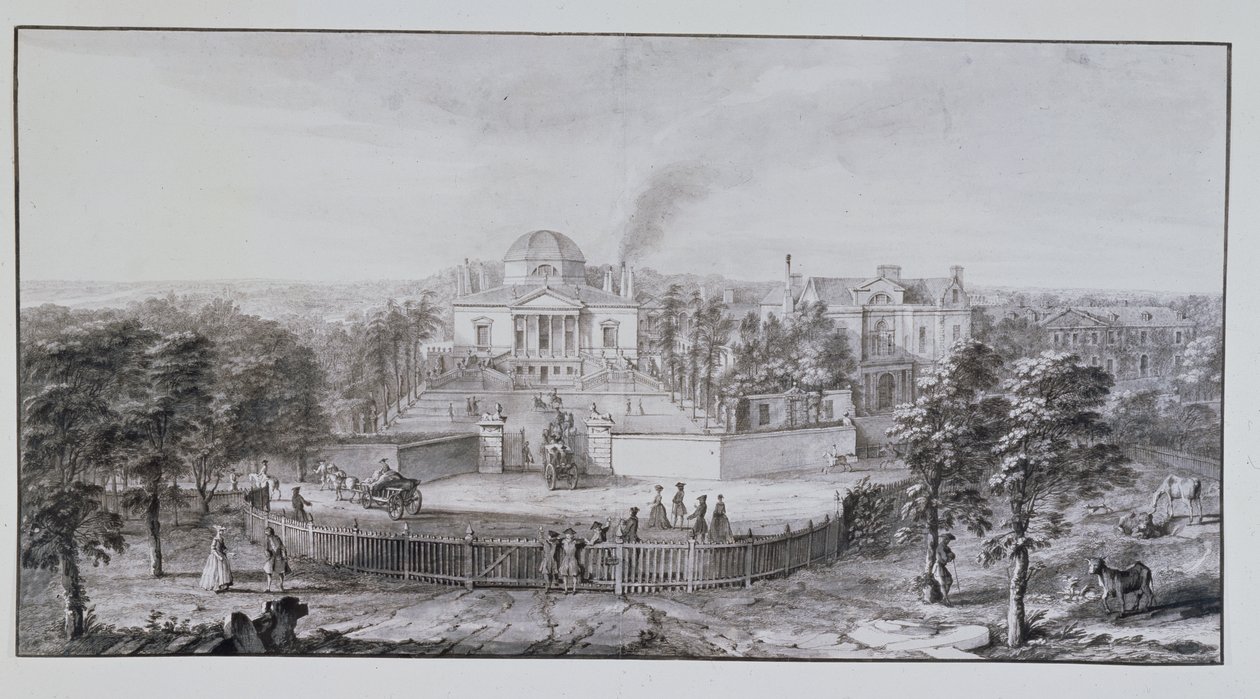 Willa Chiswick Lorda Burlingtona, od południowego wschodu (pióro i atrament z praniem na papierze) autorstwa Jacques Rigaud