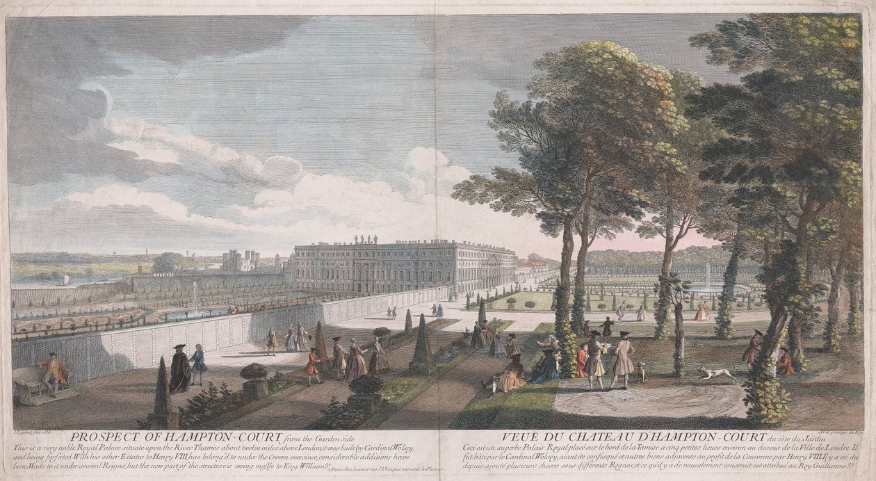 Widok na Hampton Court od strony ogrodu autorstwa Jacques Rigaud