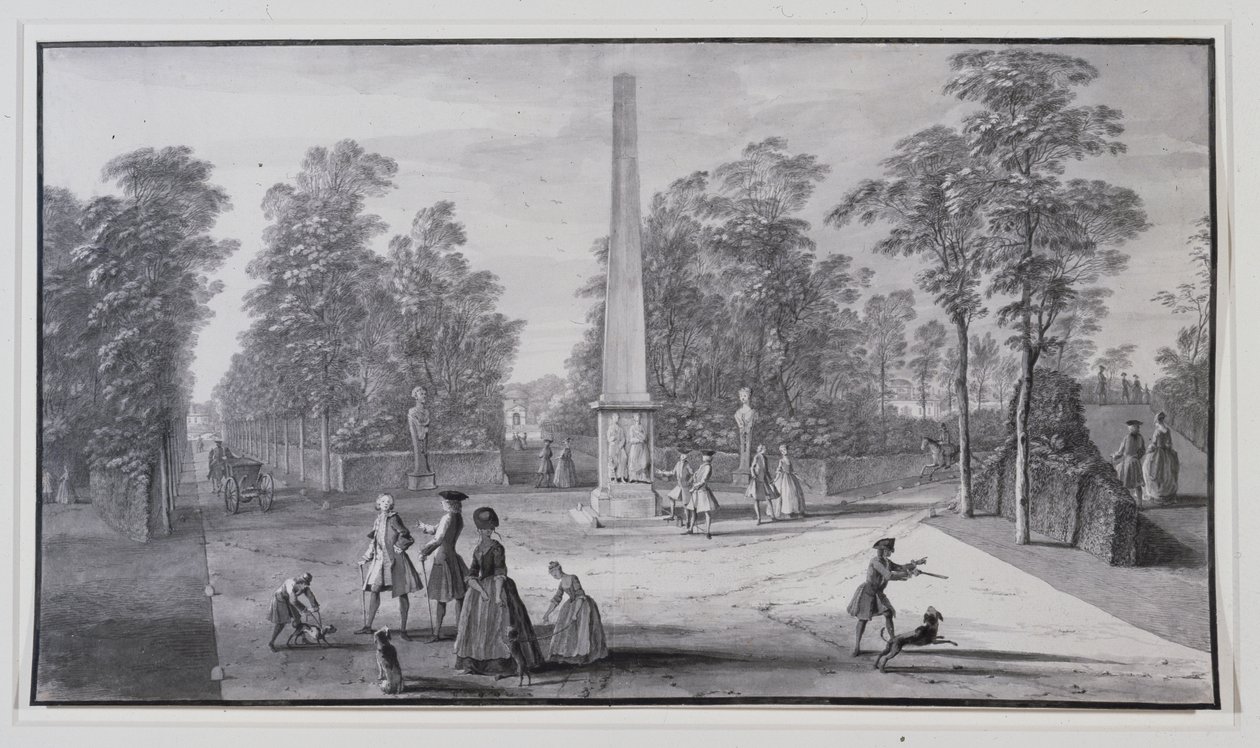 Wielki obelisk, w pobliżu południowo-zachodniego wejścia do Willi Chiswick Lorda Burlingtona (pióro i atrament z praniem na papierze) autorstwa Jacques Rigaud