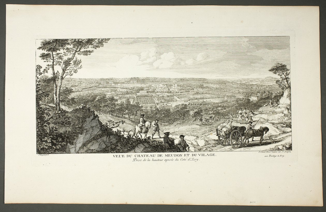 Widok pałacu królewskiego w Meudon i wioski, z serii Le Château de Meudon autorstwa Jacques Rigaud