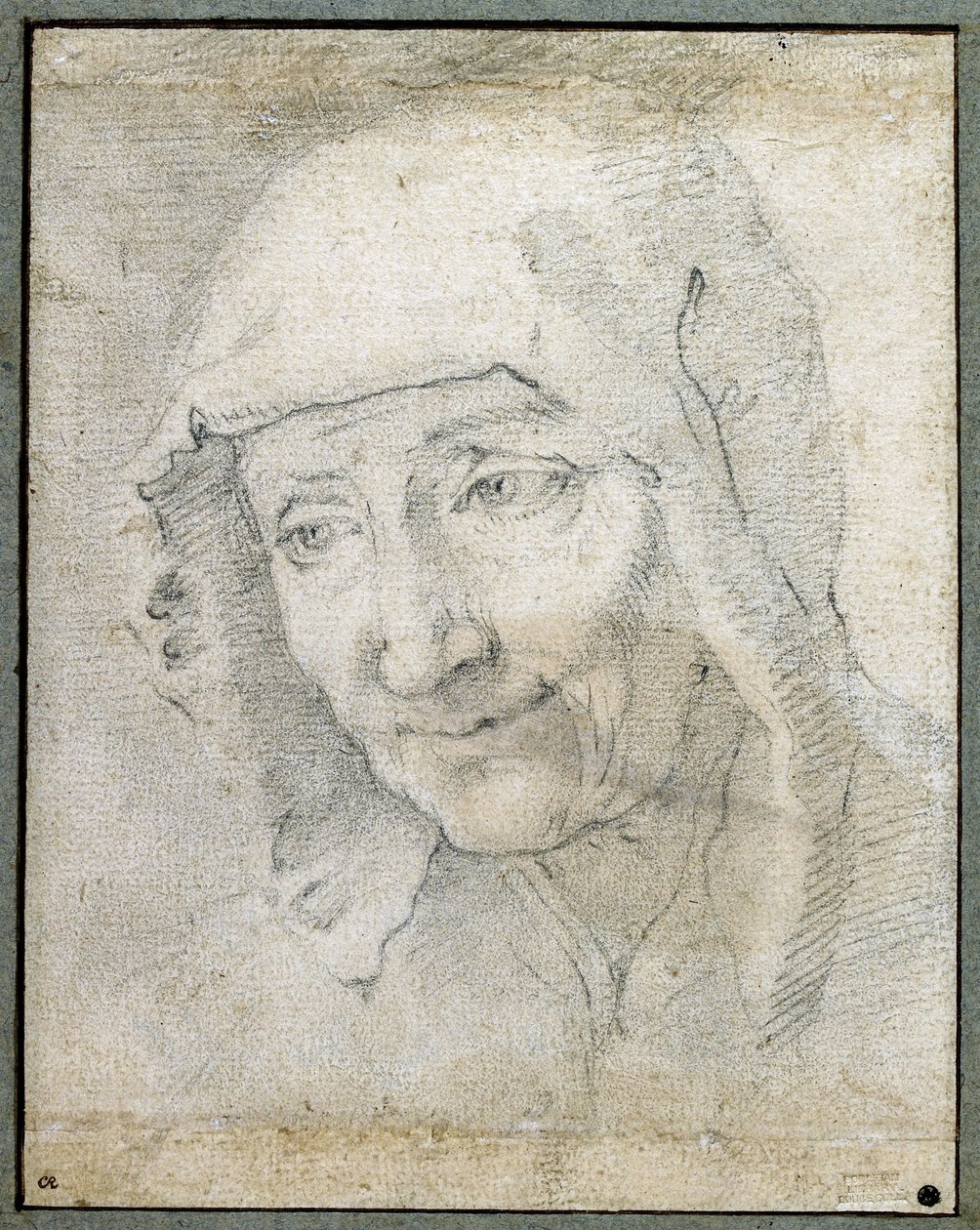 Głowa starej kobiety (czarna kreda na papierze) autorstwa Jacques Stella