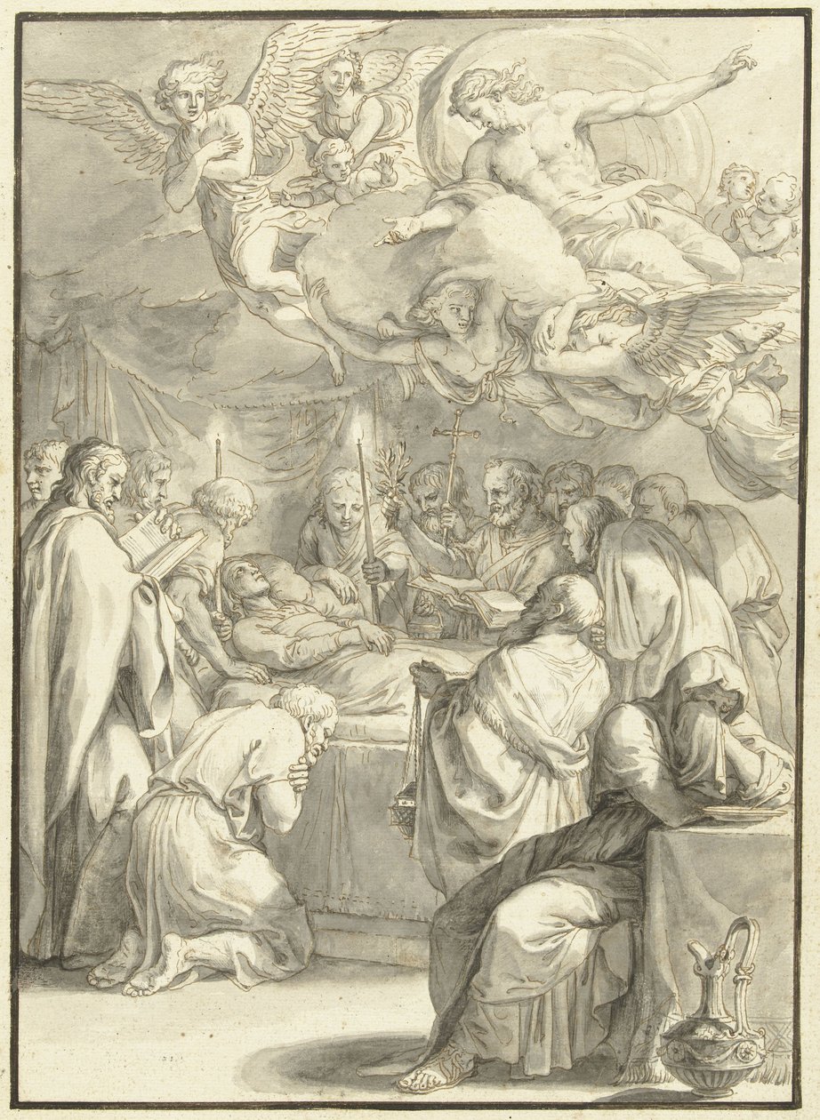 łoże śmierci Maryi Sceny z życia Maryi (tytuł serii) autorstwa Jacques Stella