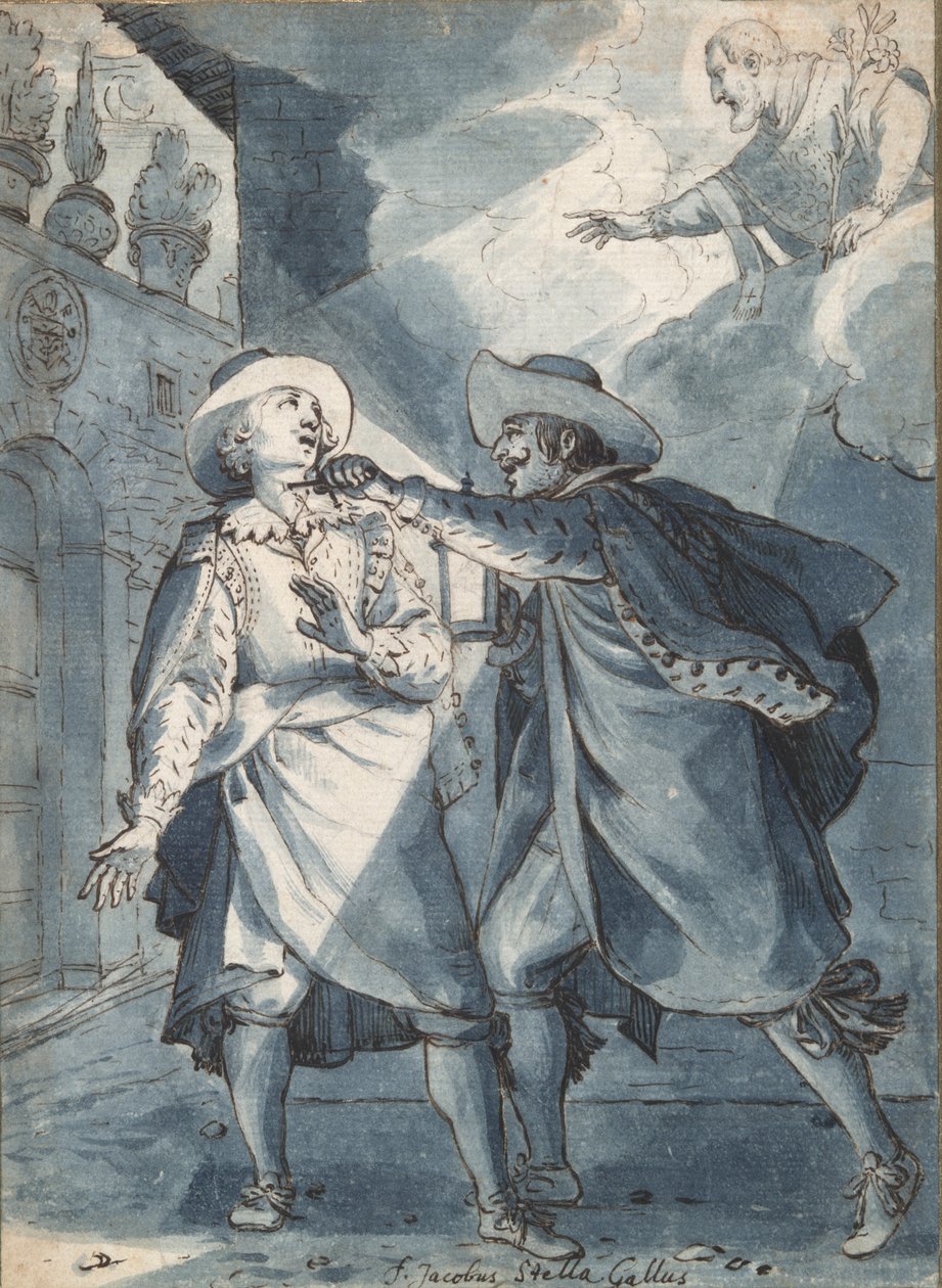 Zadźganie nożem Paolo de Bernardis, studium przygotowawcze do ryciny przez Christiana Sas autorstwa Jacques Stella