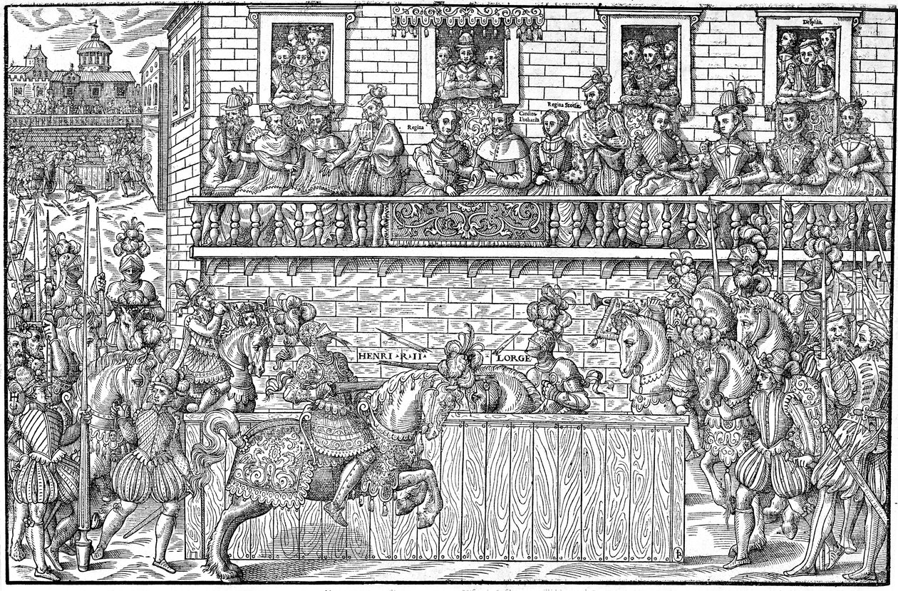 Turniej, w którym Henri II zostaje śmiertelnie ranny, 1559 autorstwa Jacques Tortorel