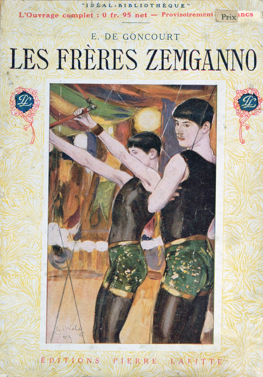 Ilustracja na okładce „Les Freres Zemganno” Edmonda Huot de Goncourt (1822-96), wydana przez Editions Pierre Laffitte, Paryż, 1909 autorstwa Jacques Wely