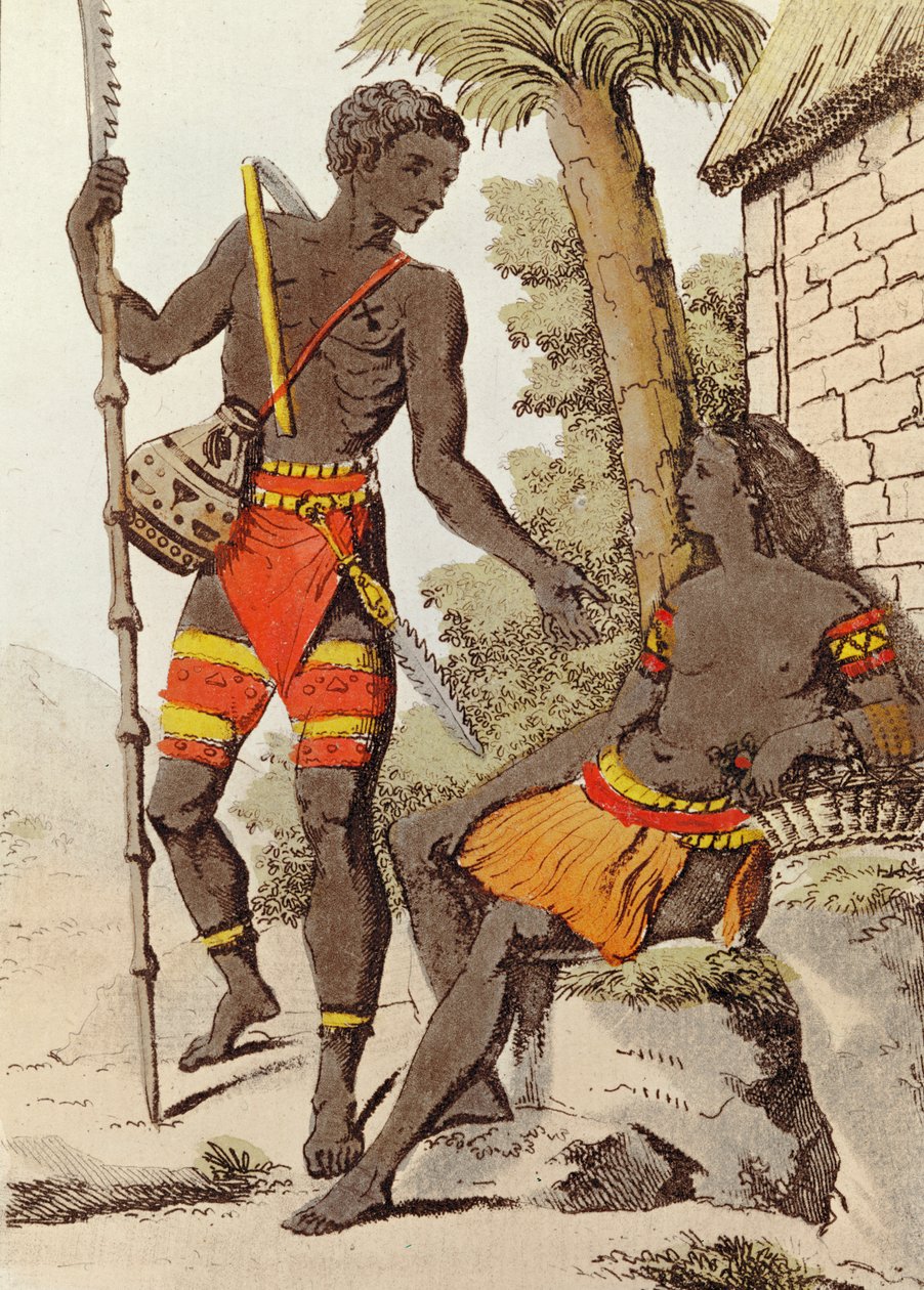 Mężczyzna i kobieta z Wysp Palau, 1805 (kolor grawerowany) autorstwa Jacques after Grasset de Saint Sauveur