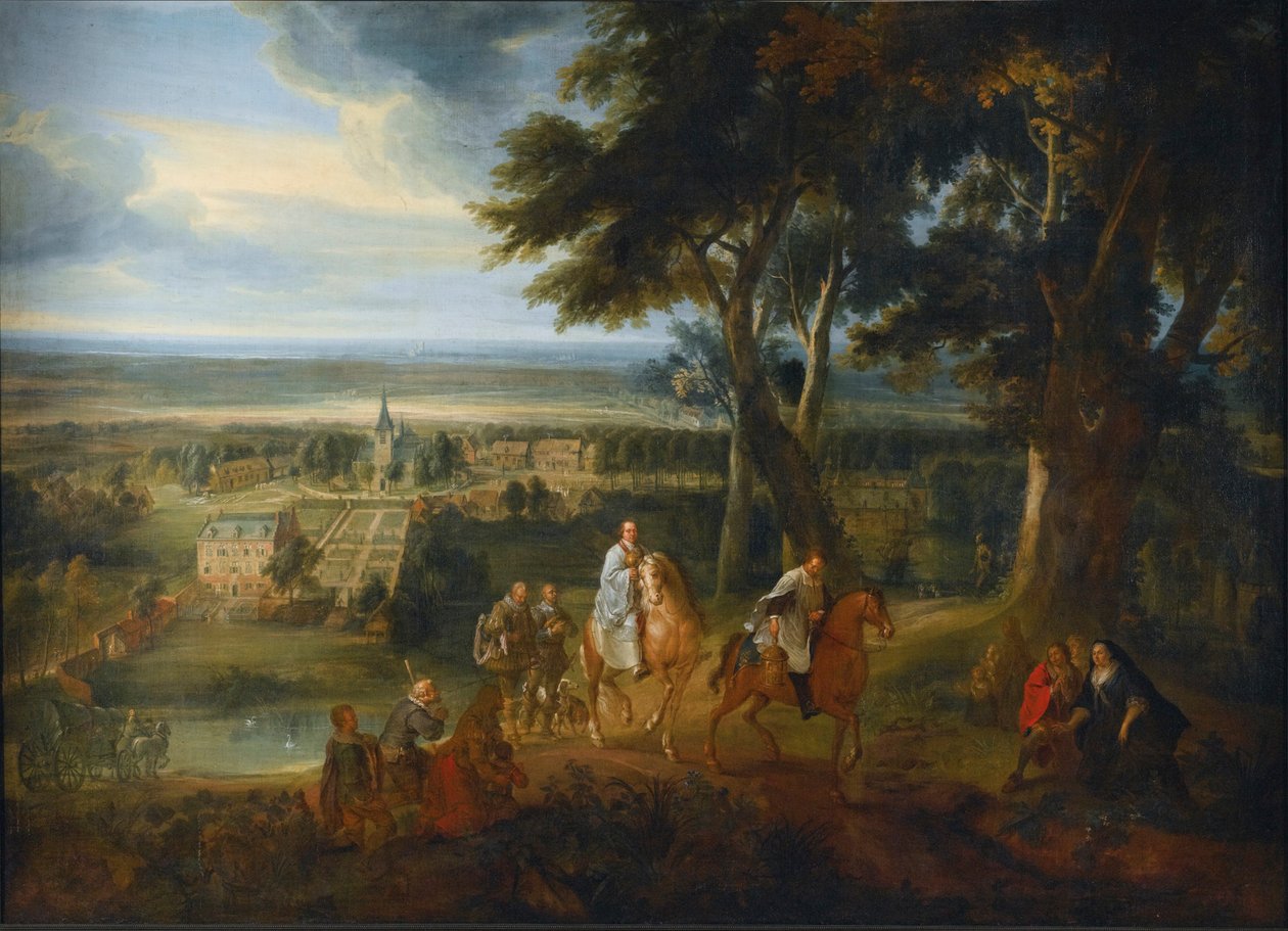 Rudolf z Habsburga przekazujący konia księdzu dostarczającemu viaticum, ok. 1613-86 (olej na płótnie) autorstwa Jacques d