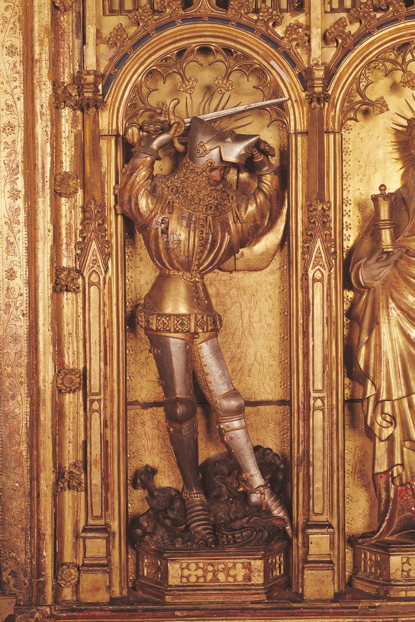 Ołtarz Ukrzyżowania, fragment św. Jerzego z lewego panelu, z kościoła Chartreuse de Champmol, ok. 1391 (pozłacane drewno) autorstwa Jacques de Baerze or Baers