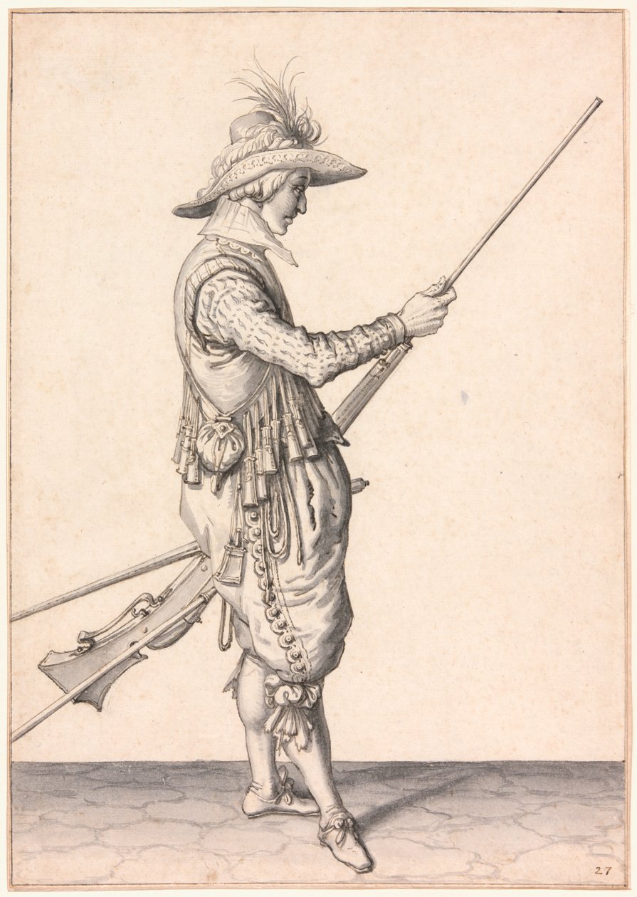 Żołnierz ładujący muszkiet, "Ramme in Your Pouder" autorstwa Jacques de Gheyn II