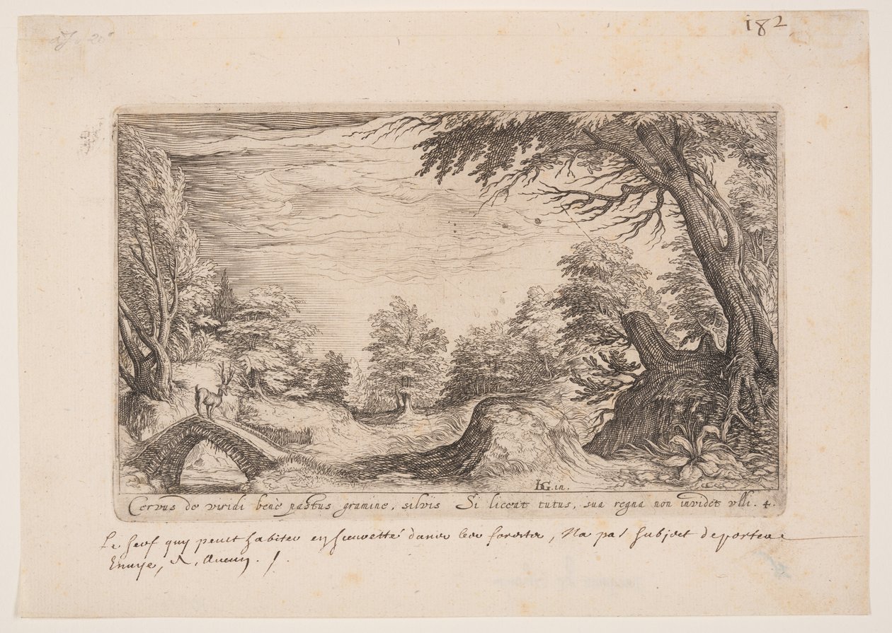 Krajobraz z jeleniem na moście, od Landscapes autorstwa Jacques de Gheyn II