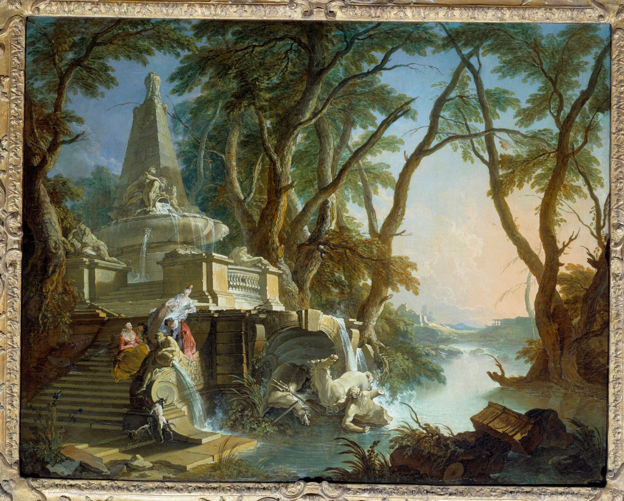 Układa się pejzaż czyli „rzeka” Fontanna piramidalna z rozbitą rzeźbą Neptuna. Obraz Jacquesa de Lajoue (1686-1761) XVIII w. Niedz. 0,81 x 1,01 m² autorstwa Jacques de Lajoüe