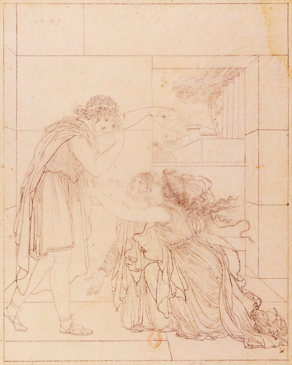 Andromaque u stóp Pyrrhus, ilustracja do Andromaque autorstwa Jeana Racine