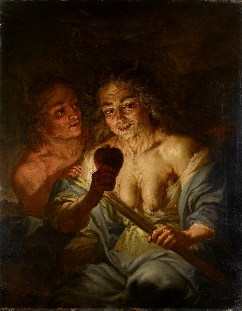Stara kobieta trzymająca serce: „Zazdrość”, c1642 autorstwa Jacques de l
