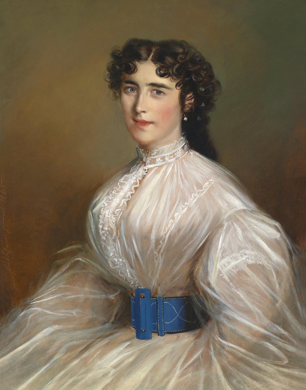 Portret damy w białej sukni autorstwa Jakob Franz Nitschner
