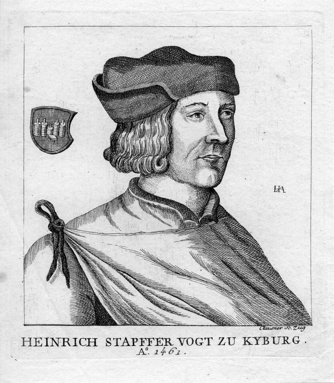 grawerowany portret autorstwa Jakob Joseph Clausner