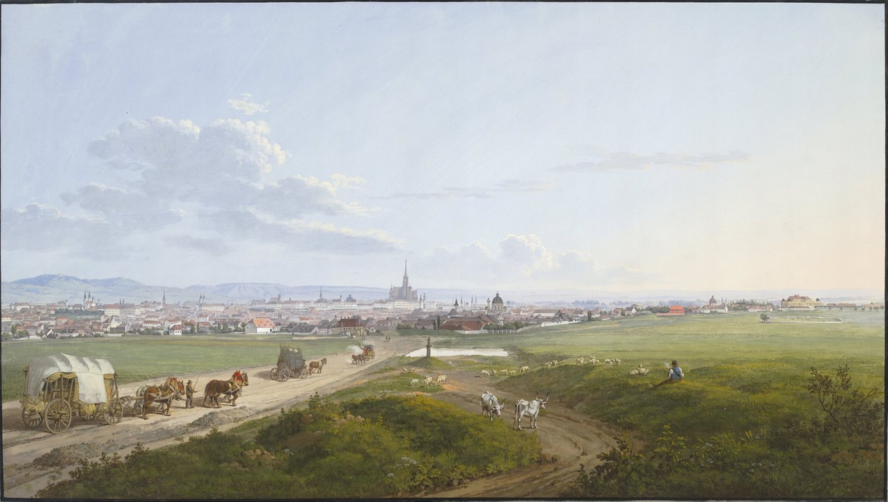 Widok na Wiedeń z Prządki na Krzyżu, 1817 autorstwa Jakob Alt