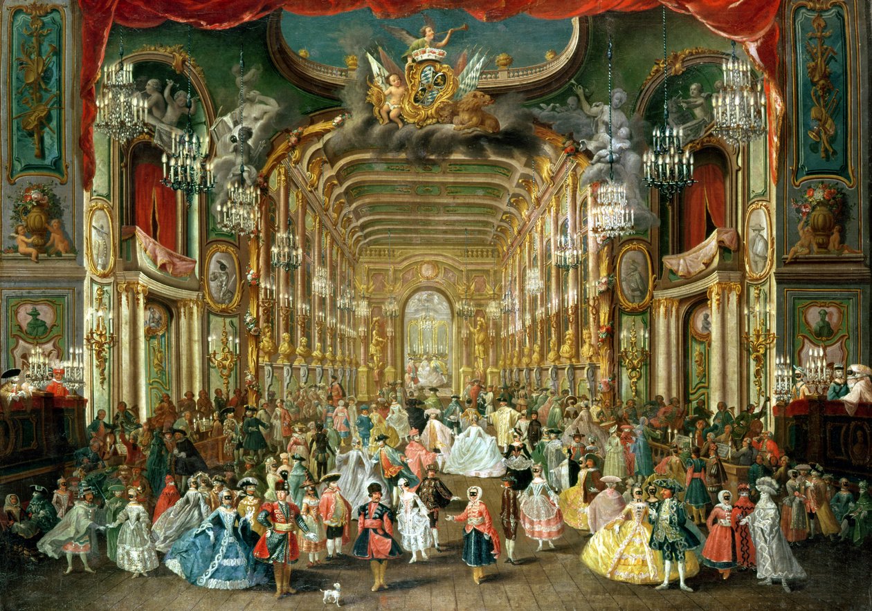 Хофтеатр дахь масктай бөмбөг, Бонн, 1754 он autorstwa Jakob Rousseau