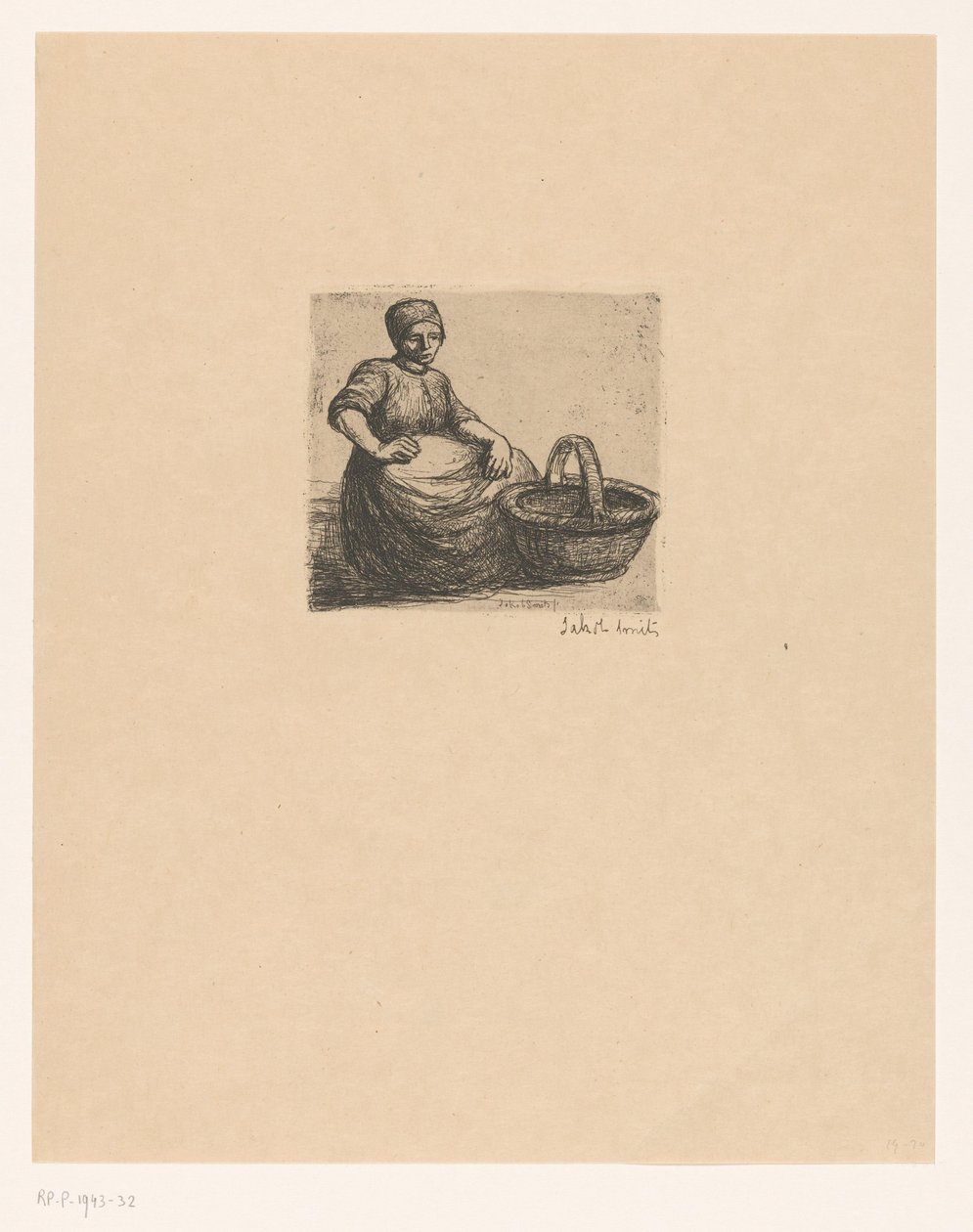 Rolnik z koszem Hodowca masła (tytuł na przedmiocie) autorstwa Jakob Smits (signed by artist)