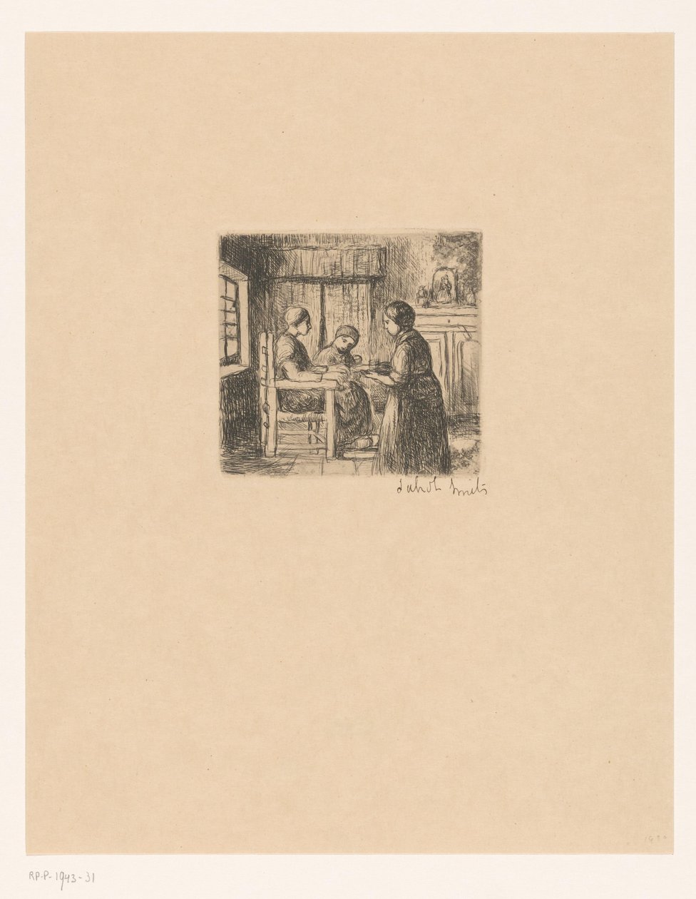 Wnętrze z trzema osobami Chory (tytuł na obiekcie) autorstwa Jakob Smits (signed by artist)