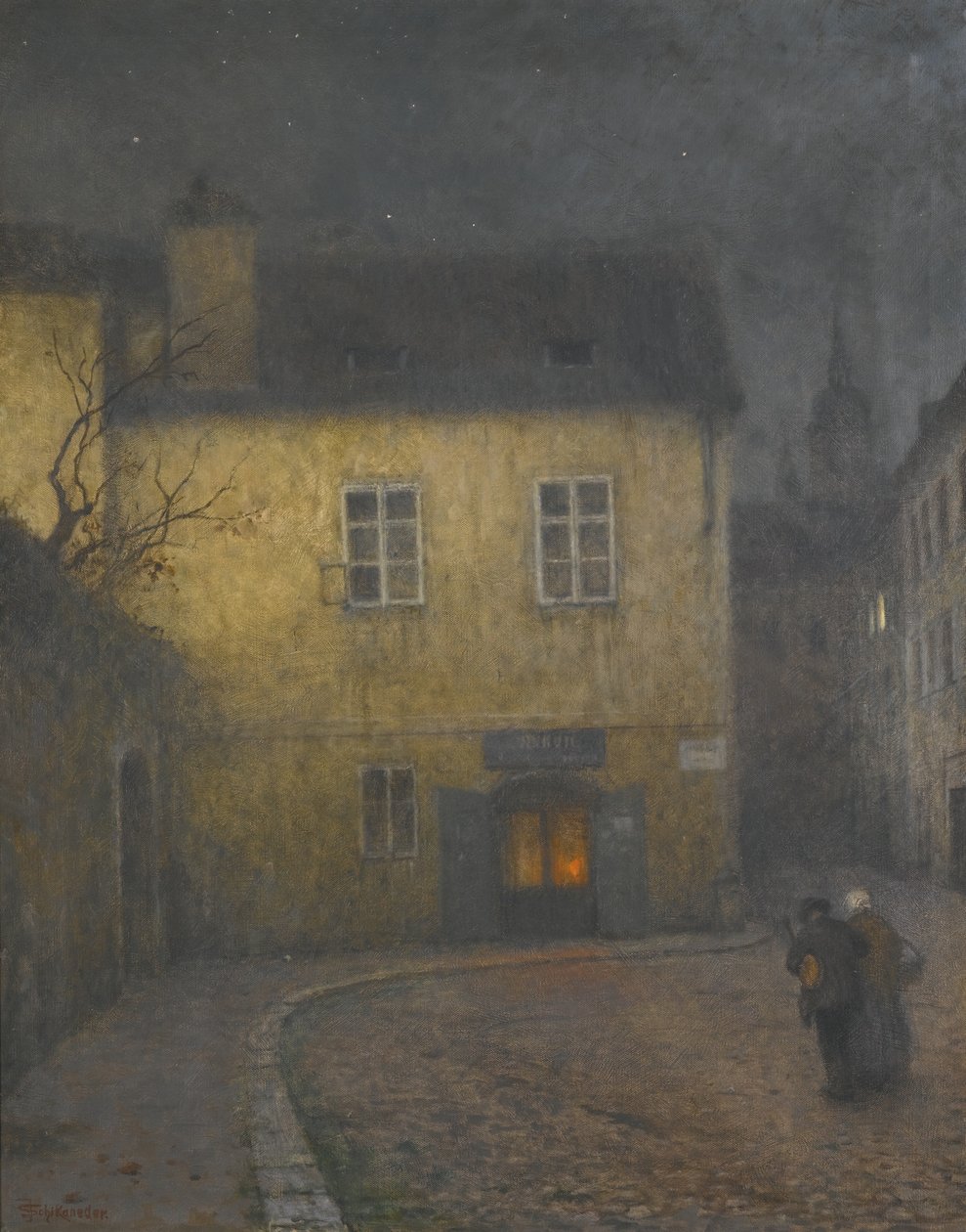 Róg ulicy w Pradze, ok. godz. 1900 autorstwa Jakub Schikaneder