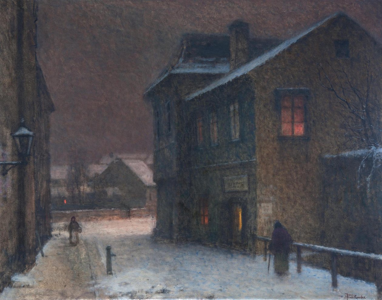 Ulica w śniegu, 1907-1909 autorstwa Jakub Schikaneder