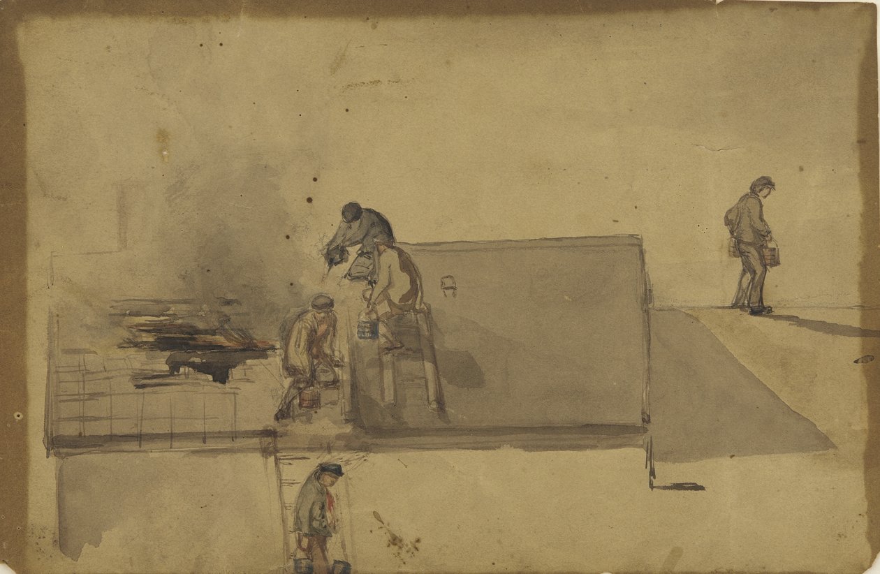 Pożar w Pomfret, ok. 1858 (wc na brązowym papierze) autorstwa James Abbott McNeill Whistler