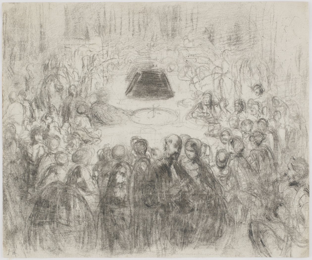 Salon gier w Baden-Baden, 1858 (ołówek i węgiel drzewny na białym papierze) autorstwa James Abbott McNeill Whistler