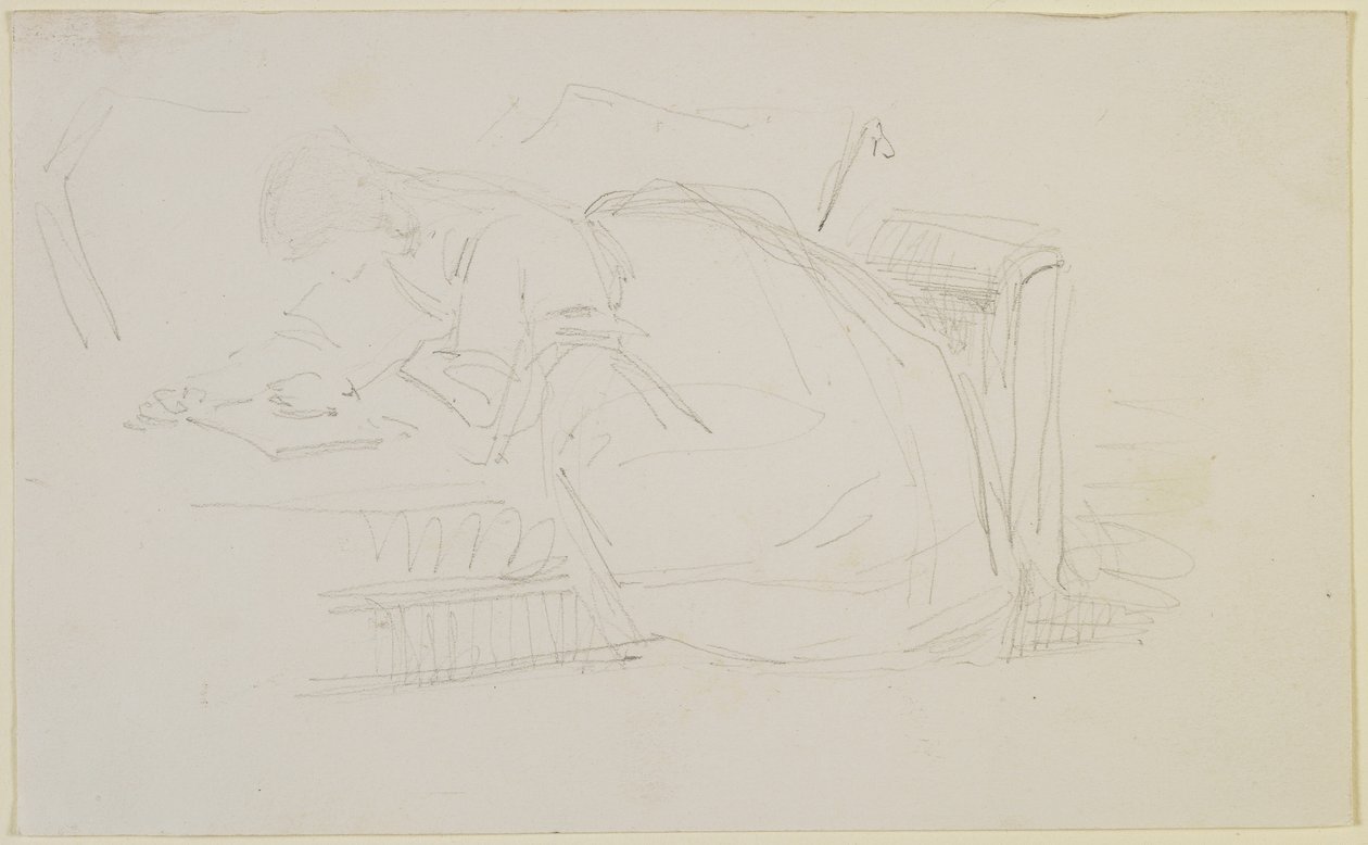 Dziewczyna leżąca na kanapie, czytająca, 1858-60 (ołówek na złamanej bieli papierze) autorstwa James Abbott McNeill Whistler